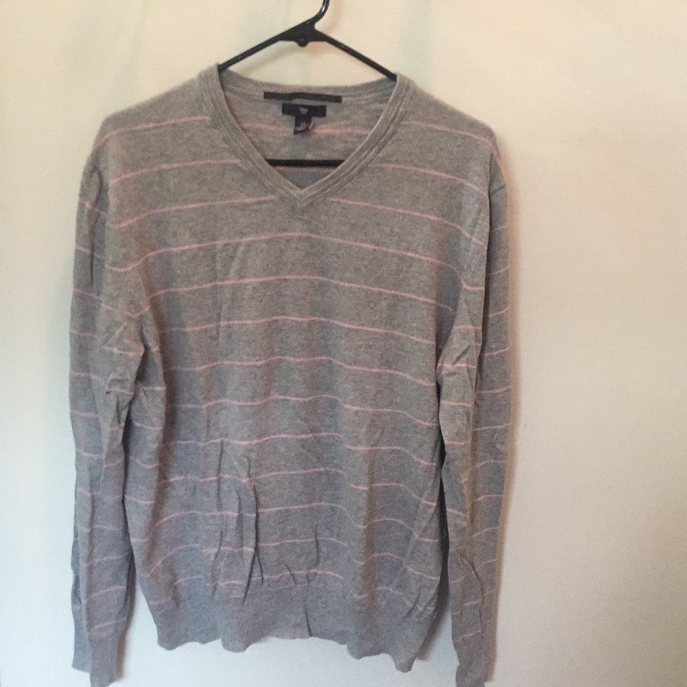 Long sleeved pink and gray striped sweater